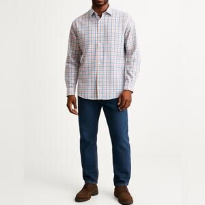 NORDSTROM Tech Smart Plaid Button Down Shirt | 17.5 36/37 | Pink Blue | Preppy